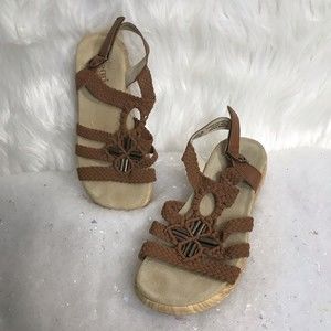 Alegria Cognac Woven Open Toe Slingback Wood Sandal JEN-647 36 Size 6